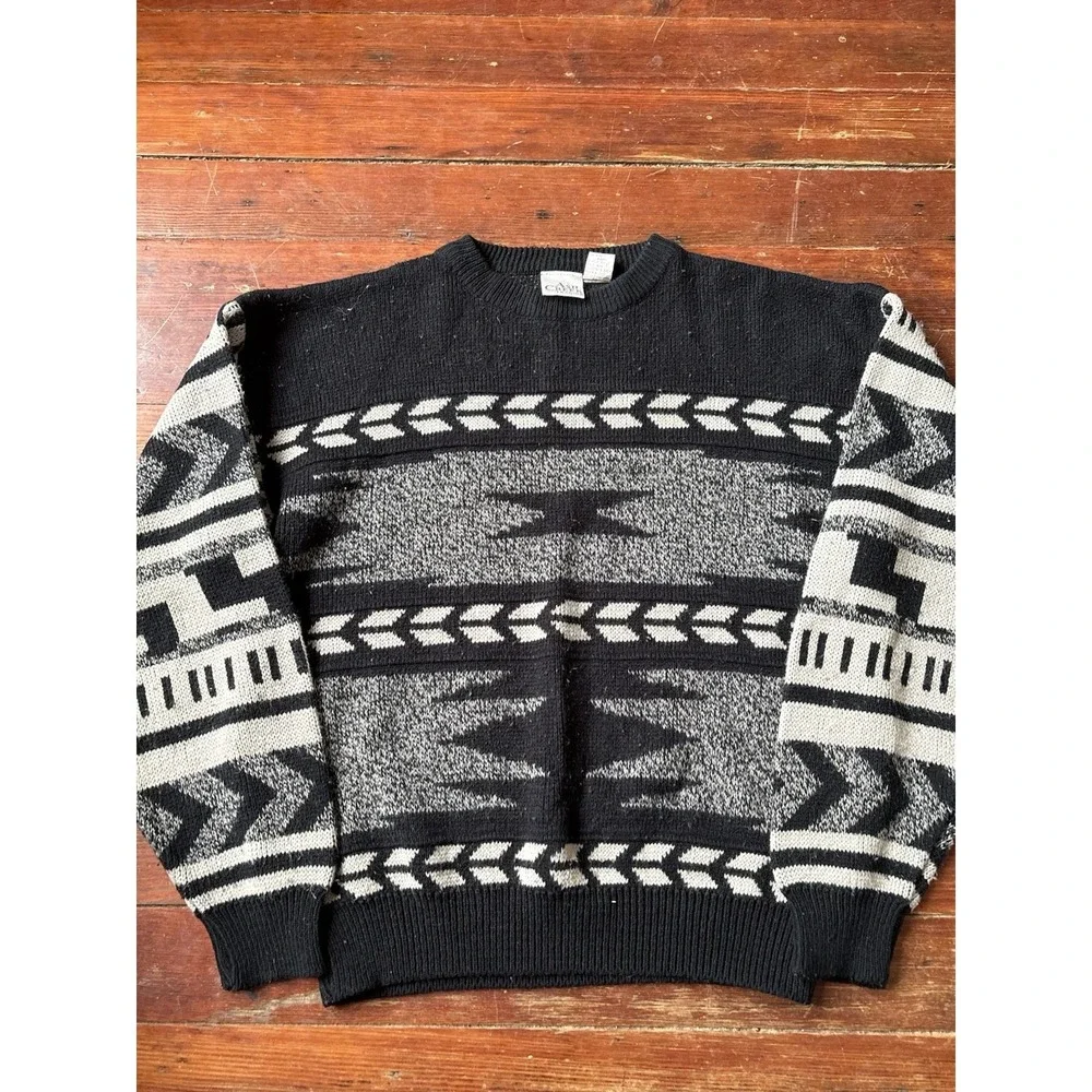 Vintage Ash Creek Trading Mens M Geometric Grandpa Knit 100% Acrylic 90s Retro